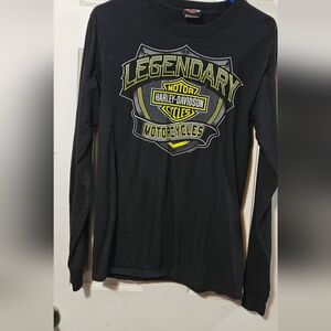 Harley-Davidson Black Long Sleeve Tee with Yellow and White Shield Graphic